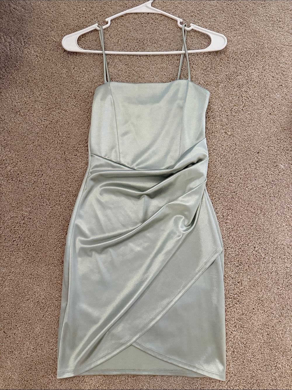 Windsor Sage Green Satin Cowl Neck Mini Dress